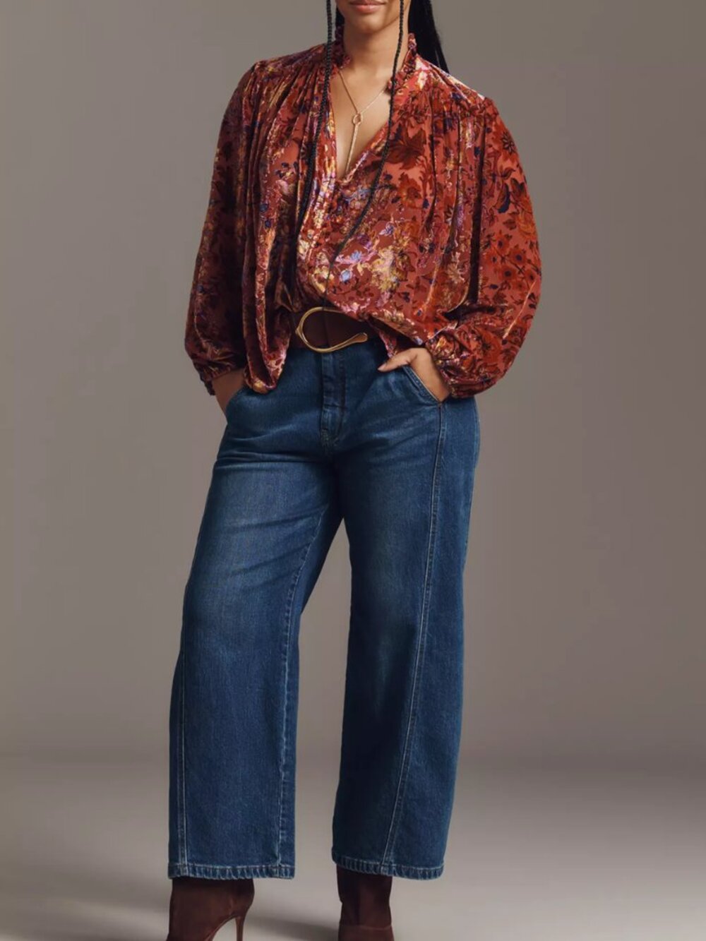 Anthropologie The Estela Burnout Sheer Printed Blouse Maroon Red XXS - Picture 3 of 12